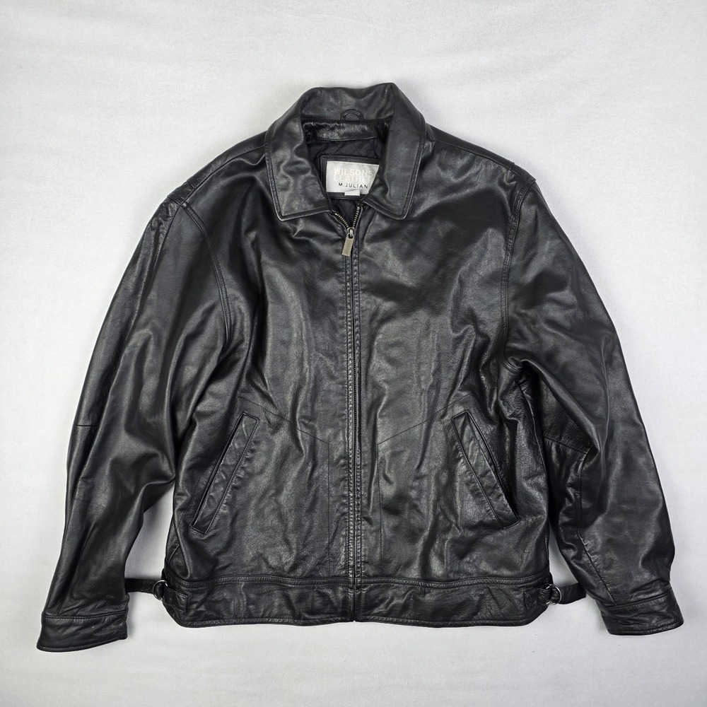 Vintage Y2k Wilsons Leather Jacket Mens Large Black Motorcycle Grunge Full Zip